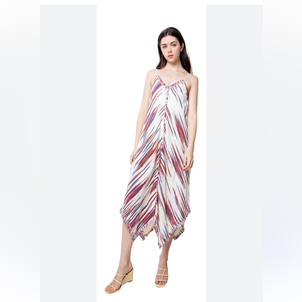 Anthropologie THML Colorful‎ Embroidered Fringe Midi Dress Size Small